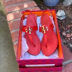 Tory Burch Orange Sandals with Gold Accents